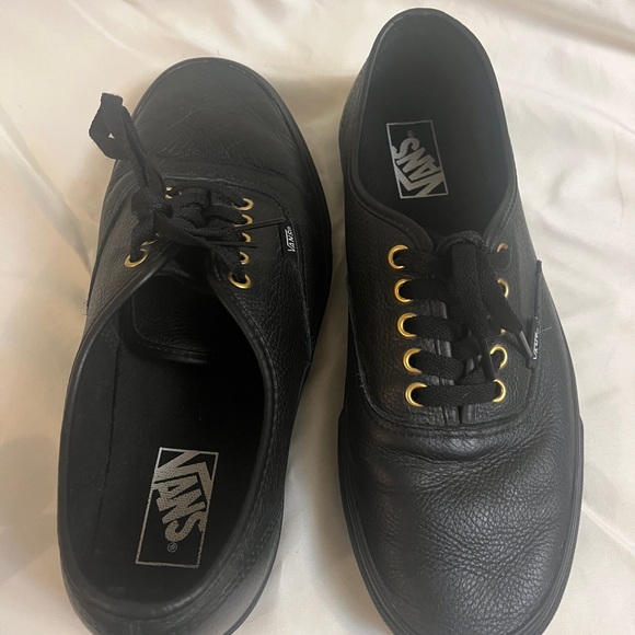 Vans Black Leather Shoes with Gold Accents - Picture 2 of 6